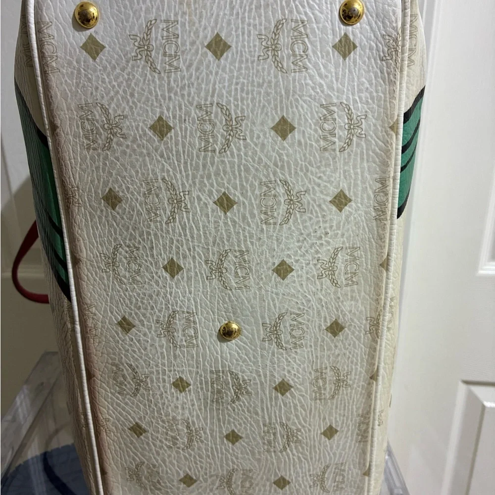 MCM White and Green Geometric Tote - Picture 6 of 10